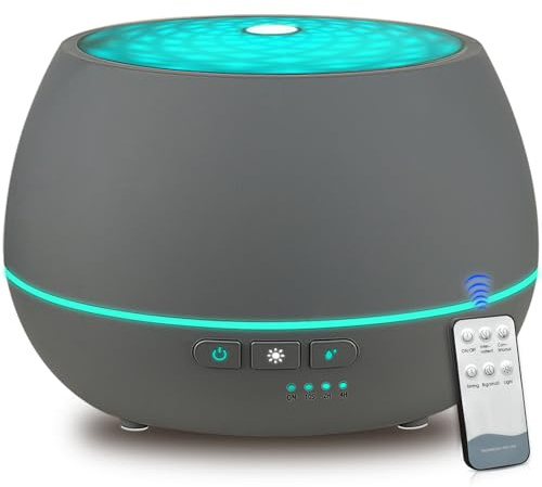 Aroma Diffuser mit Fernbedienung, 500ml Duftöl Ätherische Öle Diffuser Luftbefeuchter für Raum, Sprühzeit Bis zu 12H, 7 Farb-LED, 4 Timer, Kalter Nebel, Waterless Auto-Off