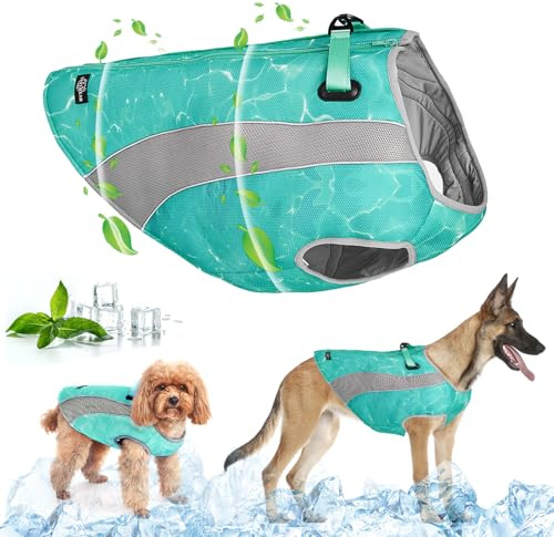 Hundekühlweste mit Geschirr, Outdoor-Welpenkühljacke mit verstellbarem Reißverschluss, reflektierende, sicherheitssonnendichte Jagdjacke für Haustiere, am besten für kleine, mittlere und große Hunde