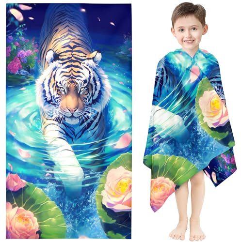KIDSLOVE Tiger Strandtuch 90x180 cm Badetuch Waldtier Tiger Strandlaken Handtücher 50x100cm Für Kinder Tiger Badetuch Groß 100x200cm Microfaser Handtücher Handtuch (5,80 x 150 cm)