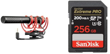 RØDE VideoMic NTG Premium On-Camera Shotgun Microphone with USB Recording & SanDisk 256GB Extreme PRO SDXC card + RescuePRO Deluxe, up to 200MB/s, UHS-I, Class 10, U3, V30