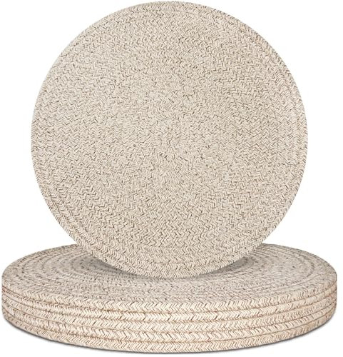 Round Placemats Set of 6, Cotton Rope Woven Table Mats, Hot Pads for Kitchen, Non Slip Heat Resistant Place Mats, 13 Inches Braided Placemat for Farmhouse Decor and Kitchen Table Decor (Brown)