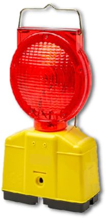 bricoleva.it Lampeggiatore da Cantiere LED - Lampada Stradale Rossa - Luce Fissa, Intermittente, Lampeggiante - Autospegnimento Solare - Fissaggio e Gancio Superiore - 2 Batterie 6 Volt non incluse