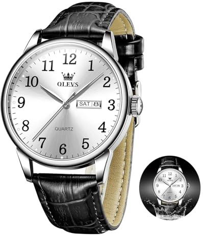 OLEVS Herren Uhren Wasserdicht Lederarmband Lässig Herren Großes Uhren