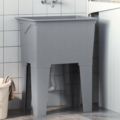 Brokky Vasca per Lavanderia Grigia 59x41x75 cm in Resina-Lavatoio-Lavapanni,Ideale per Installazione su Mobile o Piano da appoggio