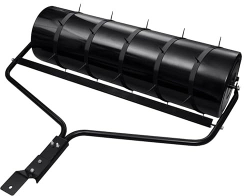 Sufrk Rodillo de jardín con aireador de abrazaderas, negro, 63 l, de hierro, rodillo manual para césped con mango ergonómico, rodillo de jardín con tapón extraíble
