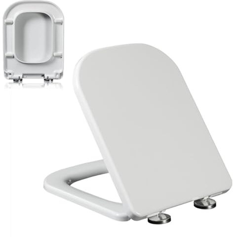 04b,PP,Toilettendeckel mit Absenkautomatik, WC Sitz mit Softclose, Quadrat Form klodeckel Einfache Reinigung, Quick-Release WC Brille, Toilettensitz mit Metallscharnier, Weiß Toilet Seat