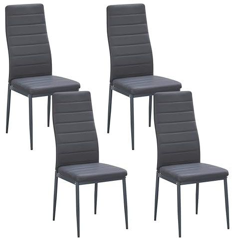 Stanew Set of 4 Modern Dining Chairs, Kitchen Chair PU Leather with Metal Legs and Foot Pads, Thick Padded Seats, Backrest Set (Grey, 4 Chairs)