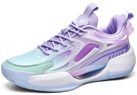 GAOLONGBU Men's Basketball Shoes Outdoor Non-Slip Boys Sneakers Lightweight Casual Breathable Shock Absorption Walking Shoes (Purple, Adult, Men, 6, Numeric, UK Footwear Size System, Medium)