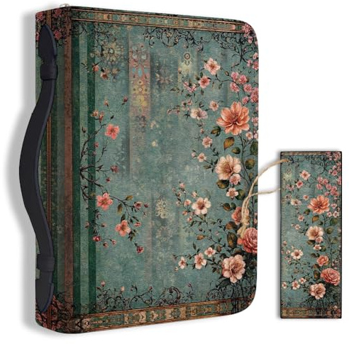 Hobbspring 1 pieza Funda grande para Biblia 20.3x28.5x5.9cm de piel sintética con marcador de lectura, flores vintage, bolsa de transporte para Biblia, para mujeres y hombres, accesorios para libros