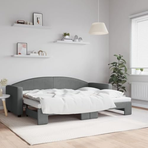 LAPOOH Tagesbett Ausziehbar Dunkelgrau 80x200 cm Stoff, Schlafsofa, Daybed, Bettsofa, Sofa Bed, Sofabett, Schlafcouch, Jugendbett, Bettgestell, Bettcouch - 3197184