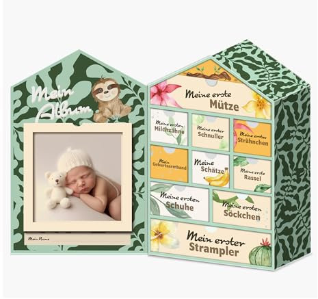 Baby Erinnerungsbox Schatztruhe Erinnerungen mit 10 Fächern,Erinnerungen Meilenstein Box – Erinnerungsbox für Geburt und Taufe – Süße Baby, Windeltorten (Grün, Einheitsgröße, 1, stück)
