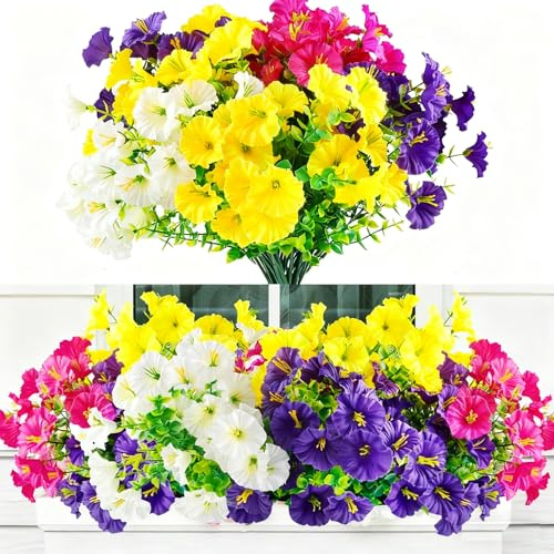 8 Bündel Kunstblumen wie echt Künstliche Blumen Künstliche Balkonpflanzen | Künstliche Blumen Wetterfest Petunie Seidenblumen Blumenstrauß UV-beständig Gefälschte Blumen für Innen Outdoor Blumenkasten
