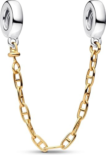 PANDORA Moments Sicherheitskette mit verlängerten Gliedern aus Sterling Silber mit 14 Karat Vergoldeter Legierung, Kompatibel Moments Anhänger, 763904C00-05