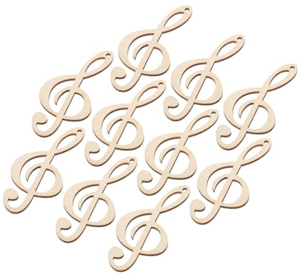 Musiknoten Dekoration, 10 Stück, Beige Holzscheibenornament | Selbstgemacht Materialien für Schule und Basteln, Leere Holzstücke mit Notenausschnitten, Noten Deko