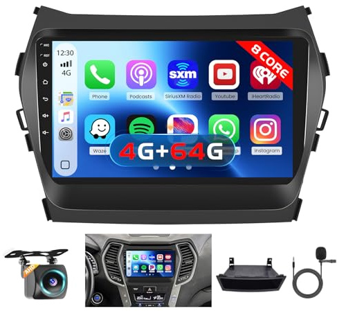 8 Core 4+64GB Hikity for Hyundai Santa Fe IX45 2013-2017 Android Car Stereo, 9 Inch IPS Touchscreen Car Radio with Wireless Carplay 59UI GPS Navigation WiFi 32EQ DSP Backup Camrea