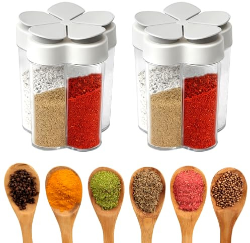 Kryddströare 5-i-1 för camping kök, uppsättning av 2 minikryddburkar arrangör camping tillbehör resekryddset förvaringslåda för salt peppar socker BBQ kompakt och hygienisk för utomhus och hem