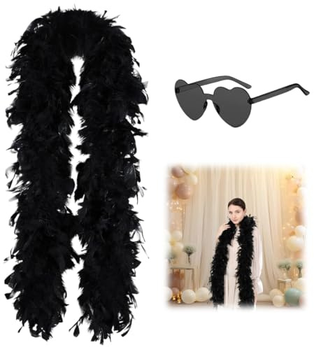 HAMKU 1 Pezzi Boa di piume colorate da donna lungo 2 metri, per balli, matrimoni, feste, cosplay, Halloween (nero),A