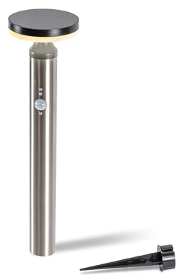Esotec Solar Wegeleuchte Standleuchte Bewegungsmelder Cortona, PIR 102766 | Solar Wegeleuchte Bewegungsmelder, Ø12,3x45cm, PIR 110°/6m, 4000K, 20-500lm, Akku wechselbar, 1Wp Full Black Solarmodul, IP44