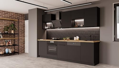 Kuechen-preisbombe Küche Siena Basic LOFT 280 cm Küchenzeile Küchenblock Einbauküche Schwarz matt