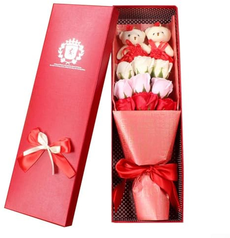 Bonito ramo de flores de jabón de rosas en una atractiva caja, una manera única de mostrar afecto y cuidado a tus seres queridos (rojo)