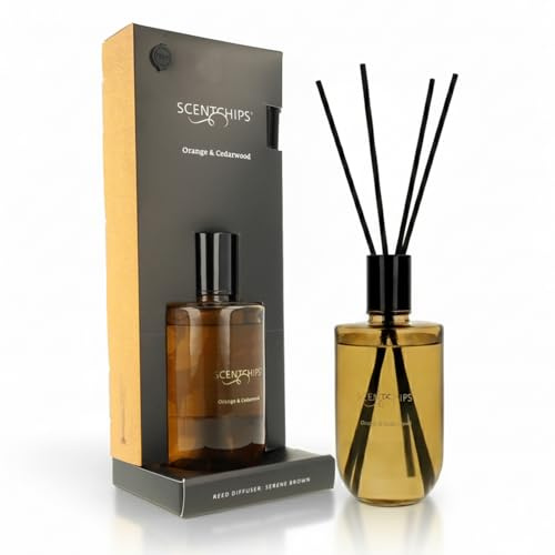 Scentchips® Duftstäbchen Raumduft Set mit Stäbchen – Reed Diffuser 300ml Serene Orange & Cedarwood – Langanhaltender Raumduft für Badezimmer, Schlafzimmer & Büro – Natürliches Raumduft Geschenkset