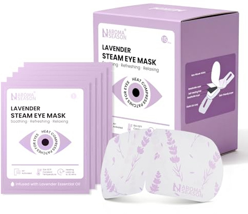 Aroma Season Lavender Steam Eye Mask 15 Packs, Self Heating Eye Mask for Dry Eyes, Disposable Waming Eye Mask for Sleeping, Moist Hot Eye Mask for Students Teacher