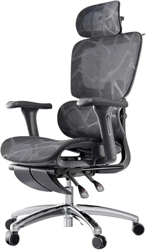 ErgonKontorsstol med fotstöd justerbart ländryggsstöd andningsbart nät 4D flip-up-armar, perfekt för hem och kontor, idealisk för långa timmars arbete