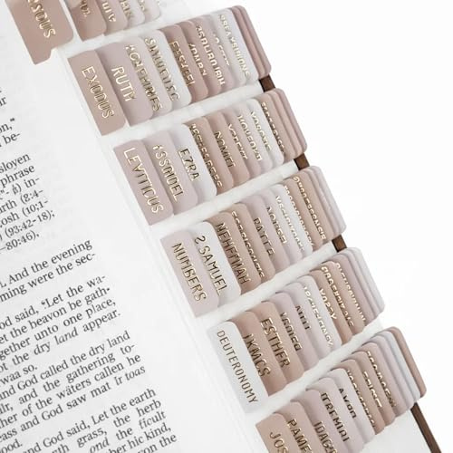 90 Stück Bibelregister Selbstklebend – Laminierte Bibel Reiter in Braun mit Goldfolie – Ästhetisches Bibel Zubehör & Journaling Zubehör – Griffregister für Altes & Neues Testament