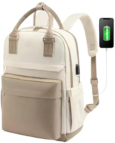 Laptop-Rucksack – Tech-Tasche | Power Satchel – stoßfestes Computer-Aufbewahrungsdesign, organisiertes Multi-Taschen-Tragen für Reisen, Arbeit, Schule, tägliches Tragen von Ausrüstung, Khaki mit Beige