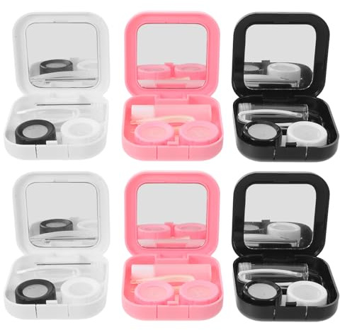 TOBBOMEY 6 Juegos de Soportes para Lentes de Contacto de Viaje con Accesorios: Estuche Cuadrado para Lentes de Contacto con Frasco de solución, Pinzas y aplicador para Fiestas y Vacaciones.