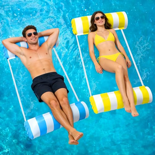 GOLDGE Colchoneta Piscina Adultos con Inflador, 2Pcs Flotadores Piscina Hinchables Adultos XL, 4 in 1 Colchoneta Playa, Flotador Adulto, Hamaca de Agua Verano, Hinchable Playa, Pool Inflatable