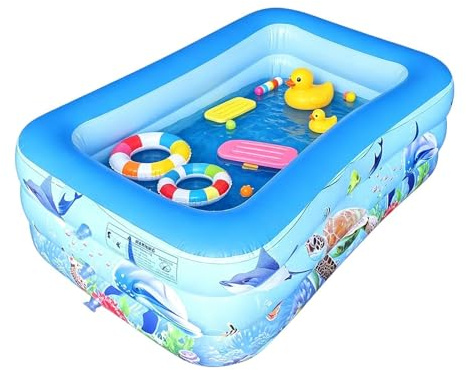 Piscina per Bambini | 140x89x43 cm Rettangolare Portatile - Piscina per Bambini - Ideale per Utilizzo all'Aperto Feste Estive Campeggio in Famiglia con Ragazzi Ragazze e Animali Domestici