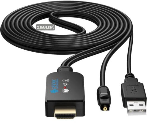 eSynic Cavo Convertitore da eARC/ARC HDMI a Ottico per HDTV a Soundbar Cuffie Wireless Home Theater, 192KHz eARC ARC Audio Extractor Professionale con 2.1M Cavo Integrato, Supporta 5.1ch e 2.0ch