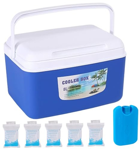 8-Liter-Hartkühler mit Kühlakkus, kleine Eistruhe mit 48-Stunden-Kältespeicherung, tragbare Kühlbox für Outdoor, Strand, Camping und Picknicks – lebensmittelecht, auslaufsicher, Blaue kleine tra