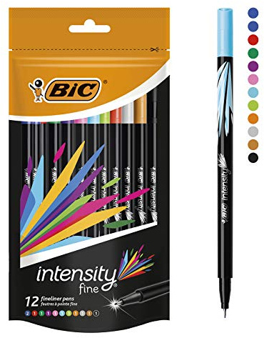 BIC Intensity Fine rotuladores punta fina (0,8 mm) – colores Surtidos, Blíster de 12 unidades