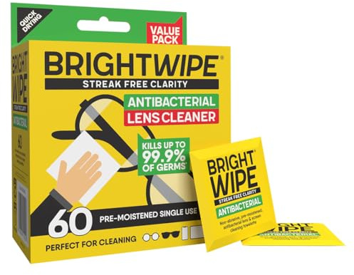 BRIGHTWIPE Lens Cleaner – 60 Individually Wrapped Glasses Wipes | Streak-Free Screen Cleaner for Spectacles, Sunglasses, Laptop, Monitor, Phone, Camera & TV | Quick-Drying, Safe for All Lenses