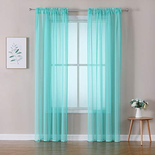 MIULEE Voile Gardine Stangendurchzug Polyester 2er Set B140 H245 Türkis | Luftige Voile mit praktischem Stangendurchzug, leicht durchscheinend, dekorativ für Wohnzimmer, Schlafzimmer und Babyzimmer