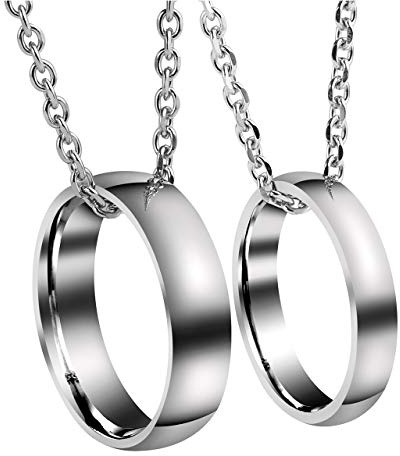 JOVIVI Partnerketten aus Edelstahl Ring Anhänger Kette Halskette Valentinstag Pärchen Geschenk