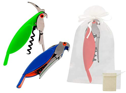 Lote de 10 Divertidos Destapadores Abrebolletas Loros en Bolsas de Tull. Sacacorchos. Regalos y Recuerdos Originales.Detalles de Bodas, Comuniones, Bautizos y Eventos. DC