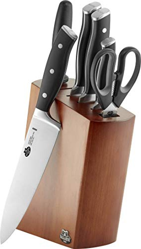 BALLARINI Savuto Nero Messerblock, 7-teilig, Holzblock dunkel, Messer und Schere aus rostfreiem Spezialstahl, Kunststoff-Griff, Schwarz