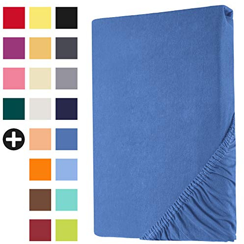 Heim24h Topper Spannbettlaken Spannbetttuch Jersey Bettlaken für Boxspringbett, Royalblau - 140x200x15 cm