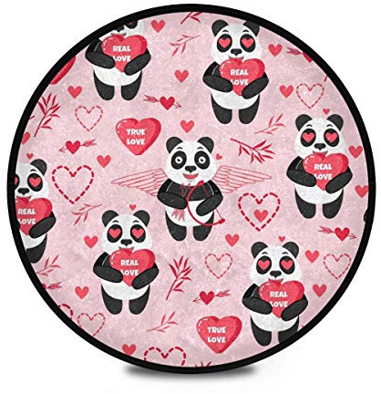 Mnsruu Runder Bambus-Teppich mit Pfeilmotiv, Herzmotiv, Liebe, Panda, rutschfest, für Eingangsbereich, Flur, Sofa, Wohnzimmer, Schlafzimmer, Heimdekoration, 92 cm Durchmesser