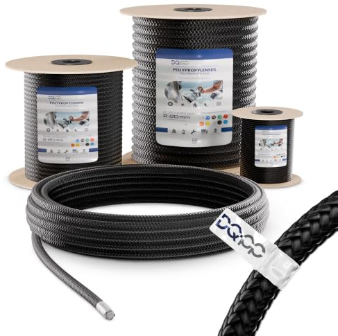 DQ-PP POLYPROPYLENSEIL – 5mm – 25m – SCHWARZ – Traglast bis 244 kg Flechtleine Textilseil Schnur Rope Kordel Kunststoffseil geflochten