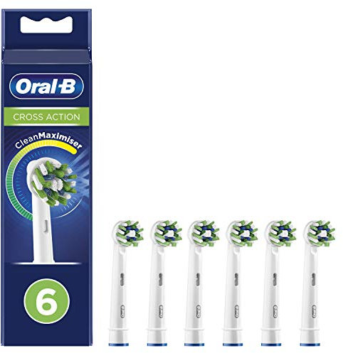 Oral-B Cross Action Electric Toothbrush Head with CleanMaximiser Technology, Angled Bristles for Deeper Plaque Removal, Pack of 6, White