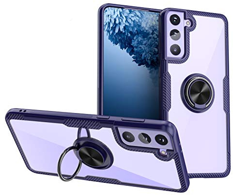 SORAKA Clear Case for Samsung Galaxy S21 Plus 5G with 360 degree rotation Ring Holder Slim Fit Case Transparent acrylic Cover Silicone Bumper,with Metal Plate for Magnetic Car Phone Holder
