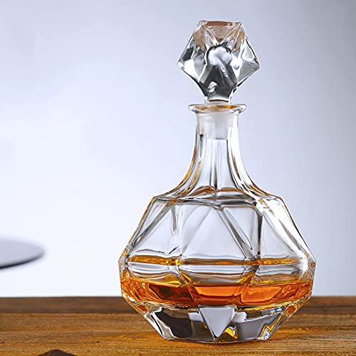 Decantador de vidrio con tapón geométrico hermético - Decantador de whisky para vino, bourbon, brandy, licor, jugo, agua, enjuague bucal. Vaso italiano sin plomo (700 ml)