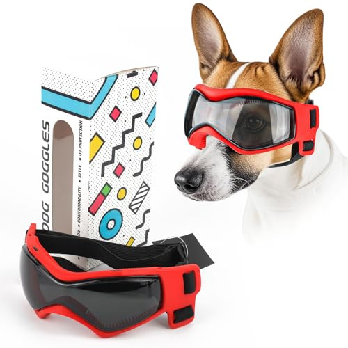 PETCUTE Gafas de Sol para Perros,Protección UV Gafas de Perro, Resistentes al Agua, Resistentes al Viento,Superfrescas Gafas De Sol para Perros De Mascotas con Correas Ajustables y Marco Blando