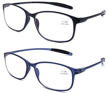 DOOViC Lesebrille Flexibel TR90 Extra Leicht mit Blaulichtfilter für Unisex | Rechteckig Computer Brille mit Stärke Lesehilfe für Herren/Damen (9 Farben)