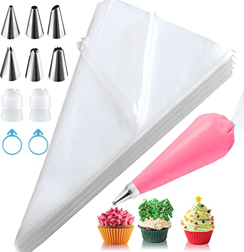 firstake Large Piping Bags 100pcs - 16 Inch Disposable Piping Bags and Tips Set, Thickened Plastic Piping Bags, Clear Piping Bags, Large Icing Piping Bags for Deviled Eggs, Cookies and Cake Decorating