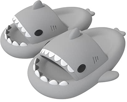 ChayChax Ciabatte Squalo Estive Open Toe Donna Uomo Bambini Coppia Ciabatte da Doccia con Squali Simpatico Cartone Animato, Sandali da Doccia Antiscivolo，Grigio，43/44 EU = Produttore 44/45